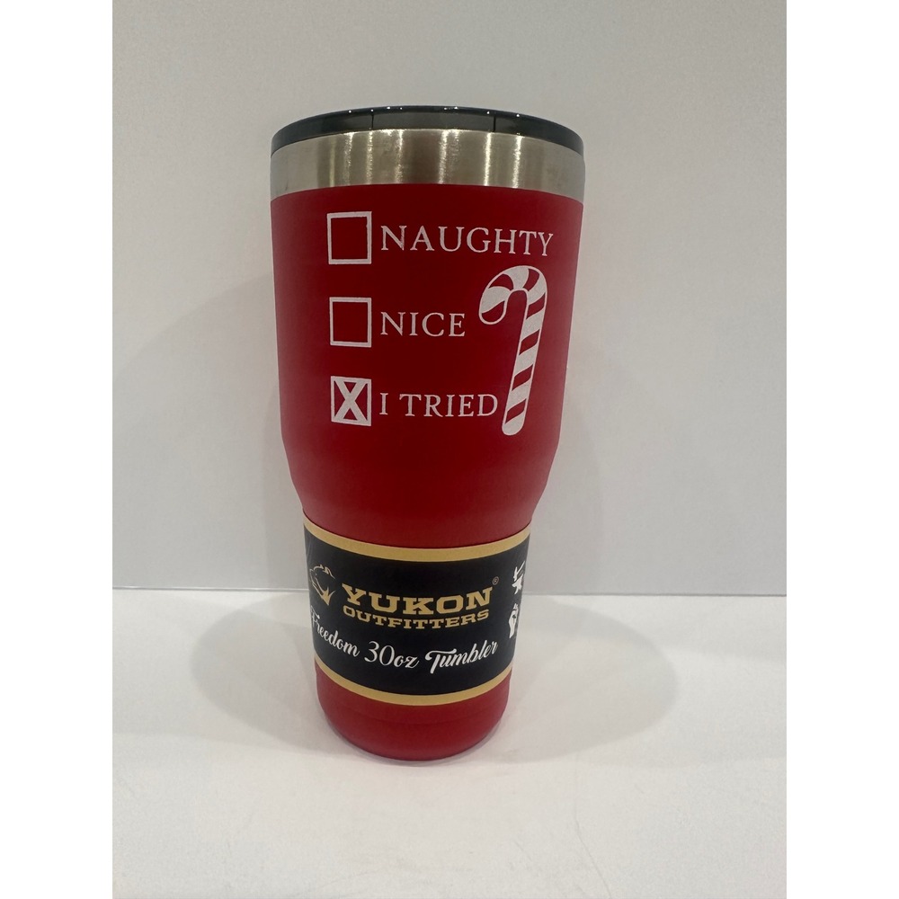 Yukon Outfitters 30oz Tumbler Red Naughty Nice I Tried Christmas Travel Mug NEW
